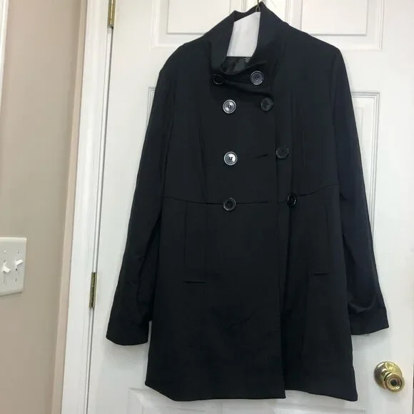 INC International Concepts black trench button front coat, size XL - Picture 2 of 16